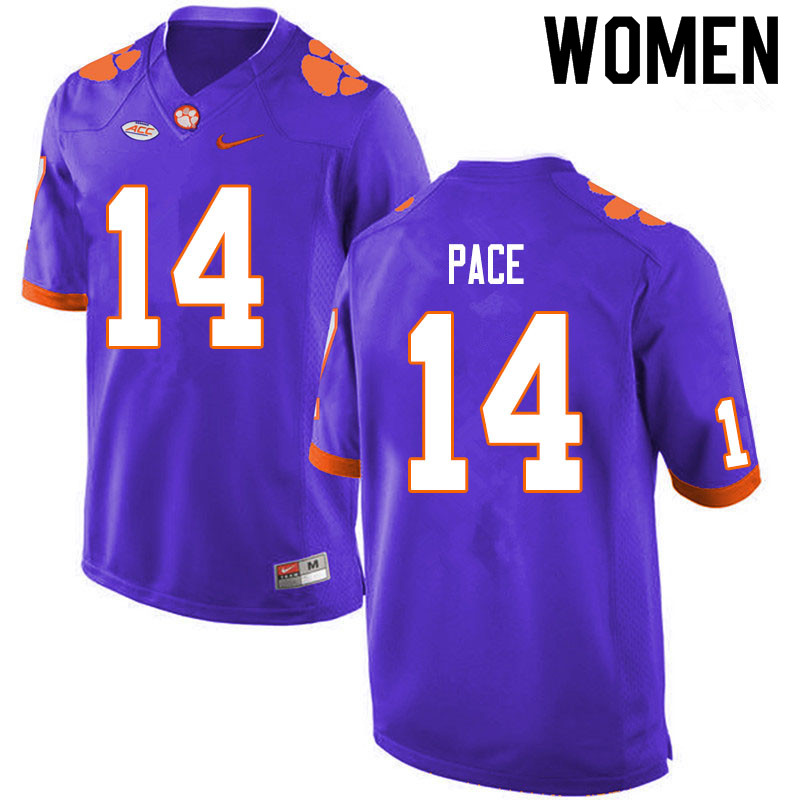 Women #14 Kobe Pace Clemson Tigers College Football Jerseys Sale-Purple
